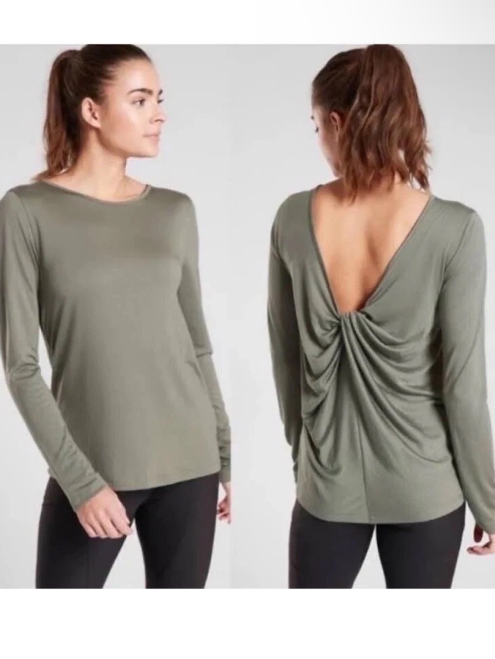 Athleta Waterfall Long Sleeve Top size small olive green